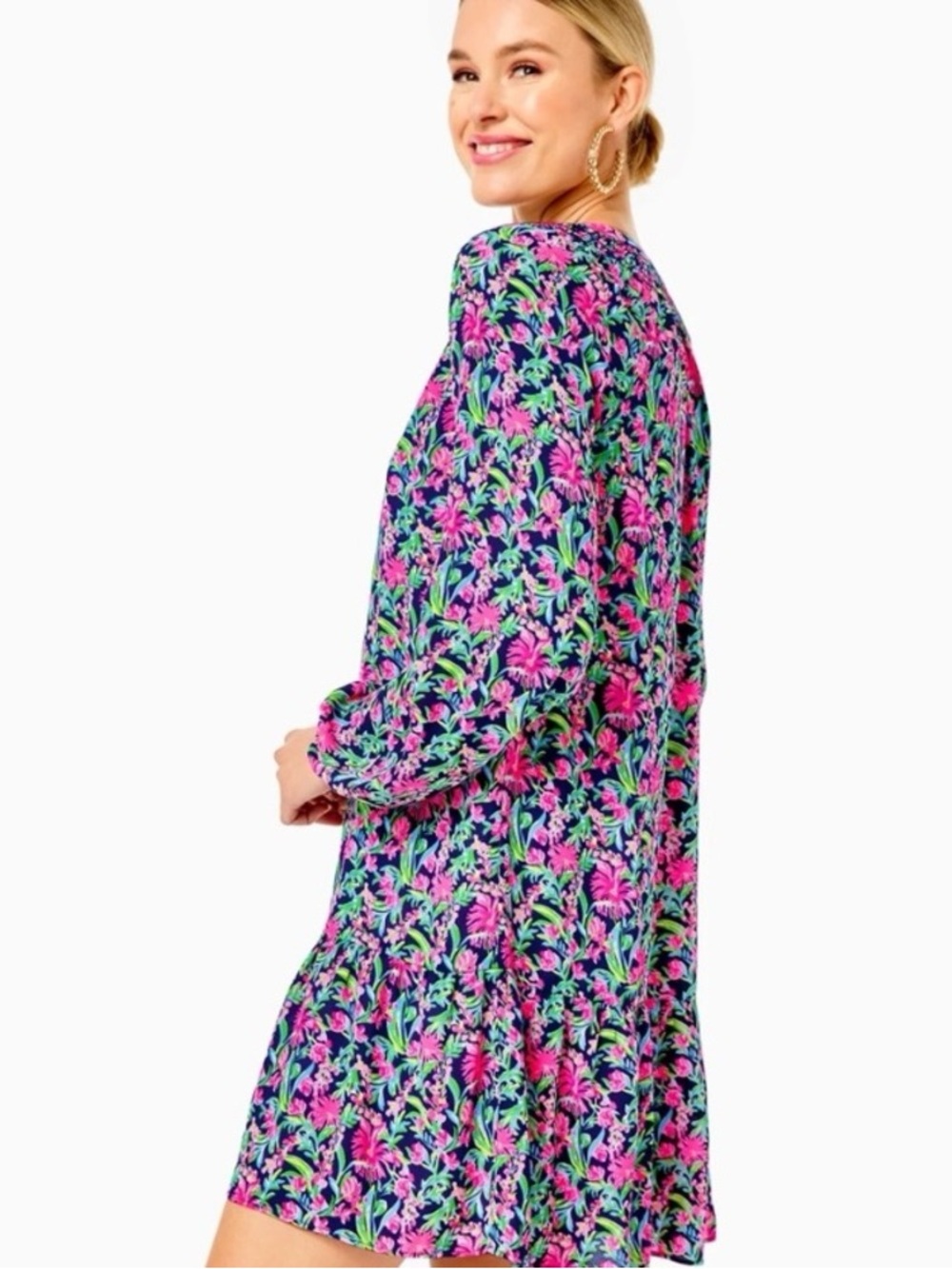 Lilly Pulitzer Lucee Long Sleeve Dress in Low Tide Navy Garden Variety Floral 13 - Picture 4 of 9
